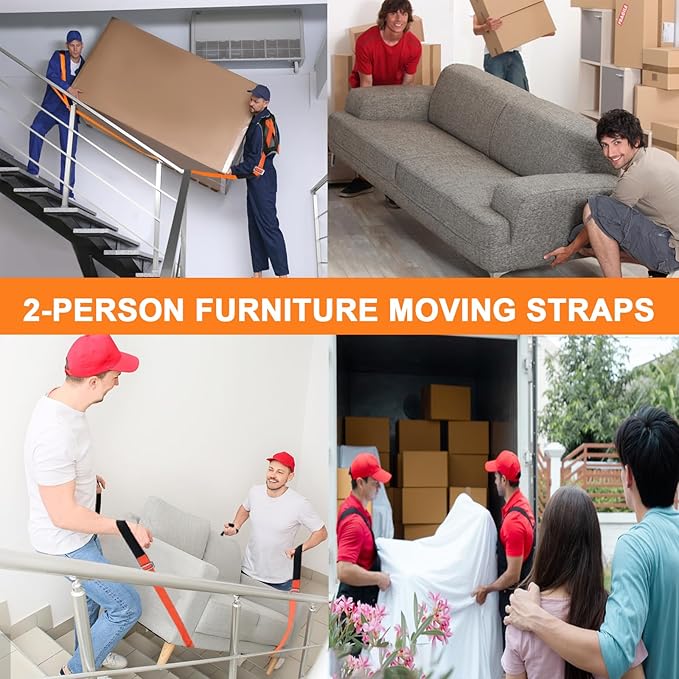 Moving Straps, 2-Person Adjustable Shoulder Moving Lifting Straps and 1-Person Handle Lifting System, Safety Easily for Moving Furniture, Appliances, Mattresses Heavy Objects up to 880lbs