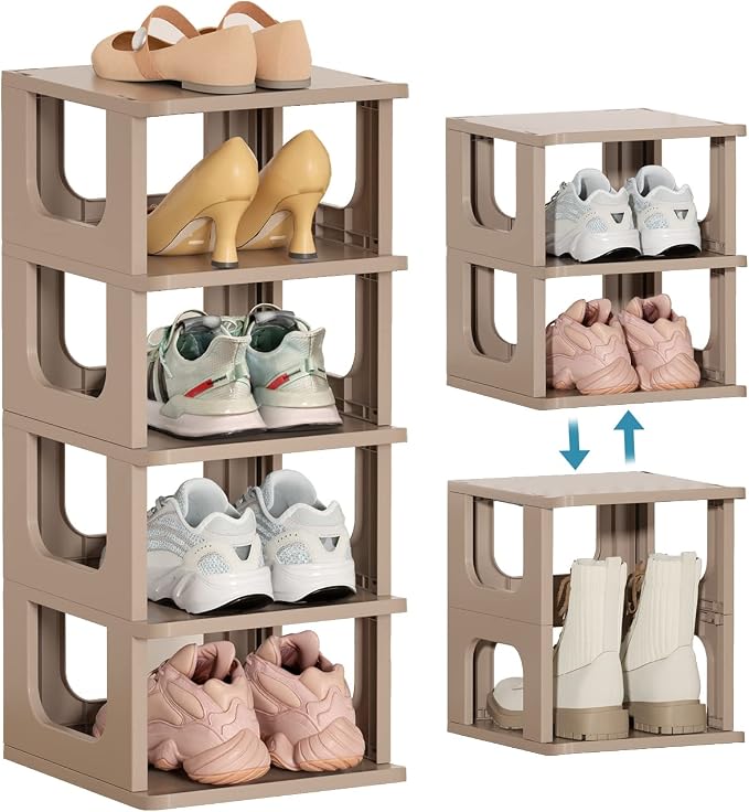 HAIXIN Narrow Shoe Rack - 5-Tier Stackable Shoe Storage Stand | Fits Small Space, Entryway, Hallway, Closet, No-Tool Assembly, Remove Shelf for Boots, Stackable Expandable, Small Shoe Size