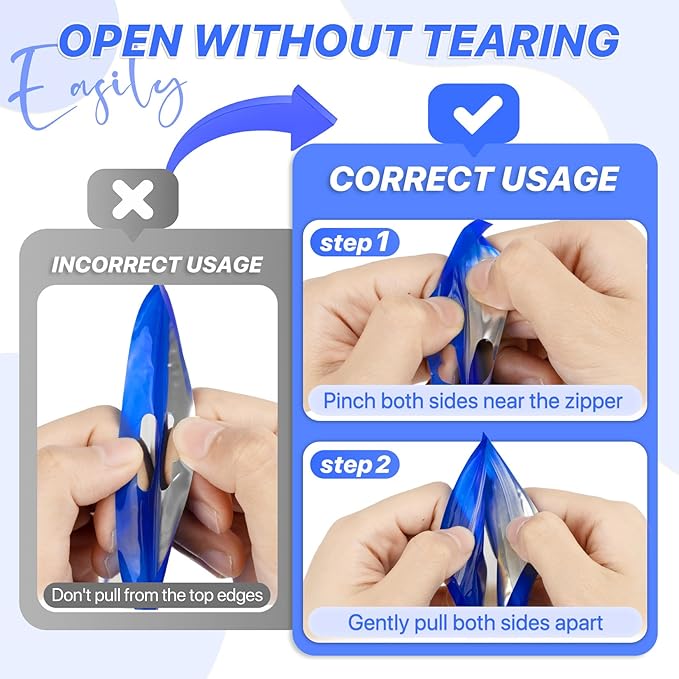 100 PCS Resealable Mylar Bags with Frosted Clear Window Packaging Bags Foil Pouch Zipper Bag for Food Self Sealing Storage Supplies (7.08x10.24, Blue)