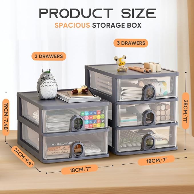 3-Drawer Clear Plastic Desk Organizer Small Stacking Storage Drawer | Organize Office Supplies, Stationery, Makeup, Craft materials, Accessories for Neat Desktop Storage (White)