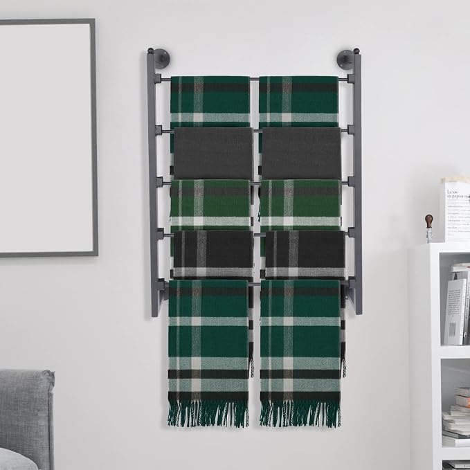 5-Tier Wall Mounted Scarf Rack, Retro Iron Wall Mounted Display Rack Space-Saving Hanging Organizer Multifunctional Metal Holder Organizer for Ties Silk Ribbon Scarves(23.6'' x 3.9'' x 29.5'')