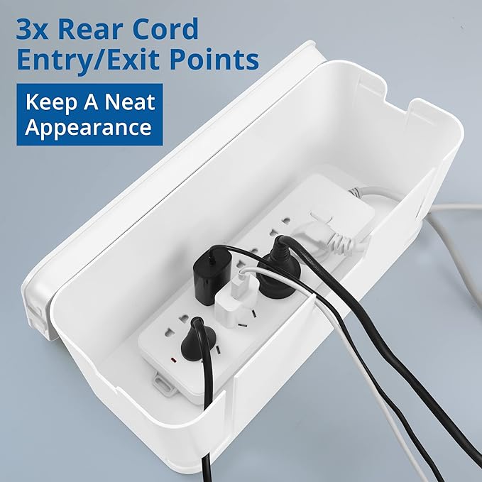 ZhiYo 2 Pack Cable Management Box, Medium & XL, Power Strip Organizer White | Hidden Rear Cable Routing, Durable ABS Construction, Fits Power Strips Up to 13.4", Ideal for Desks, TV Areas & Floor Corners