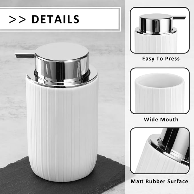 Soap Liquid Dispenser Ceramic with Easy-to-Press Pump Hand Liquid Dispenser for Shampoo Bathroom Countertop 13.5 oz