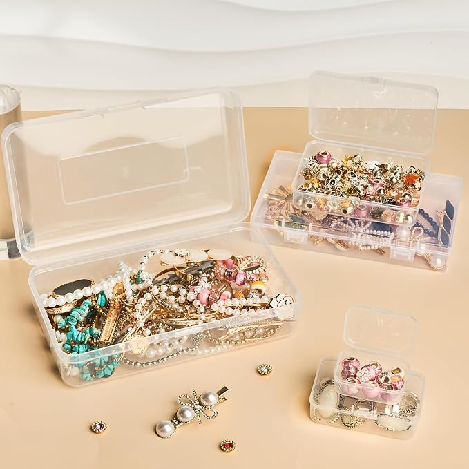 Mauproy Small Plastic Storage Containers with Lids, 5 Sizes, 28 Pack | Mini Bead Storage and Organizers, Rectangular Small Items Organizer Boxes with Hinged Lids and Labels for Craft Jewelry