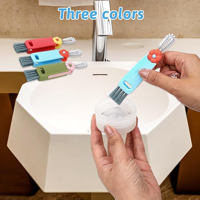 Qianyu 3 Pack 3 in 1 Cup Lid Cleaning Brush Set Multifunctional Insulation Bottle Cleaning Brush Mutipurpose Tiny Silicone Cup Crevice Cleaner Multicolor Home Kitchen Cleaning Tools