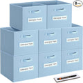 Fabric storage cubes (8 Pack) 11 Inch Cube Storage Bin, cube organizer bins with 8 Labels Window Cards & a Pen, Foldable cube organizer bins and Storage Box, Pastel Blue