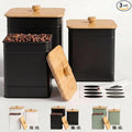 Kitchen Canisters for Countertop Set of 3 w/ Chalkboard Labels & Marker Pen | Airtight Easy Open Bamboo Lids, Dent-Resistant Thick Metal, Customizable Chalkboard Labels, Marker Pen Included, Set of 3