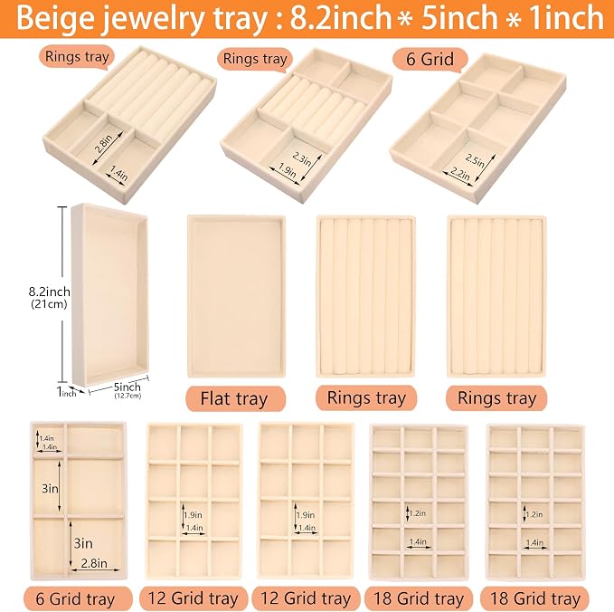 12Set Jewelry Trays Velvet Jewelry Display Plate Stackable Jewelry Drawer Organizer Earring Organizer for Women