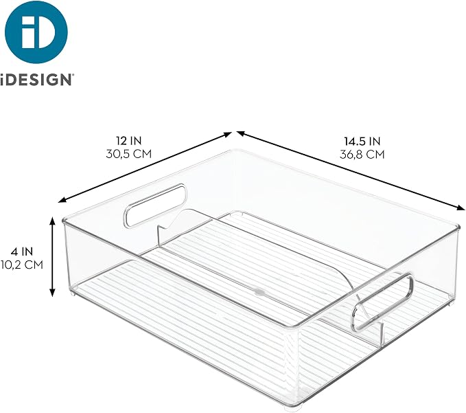 iDesign Divided Pantry Bin with Handle, Clear | For Pantry, For Refrigerator, For Freezer