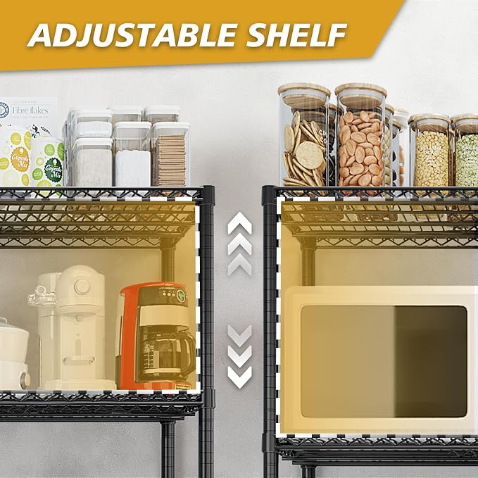 Karl home Heavy Duty 4-Tier Storage Shelving, Black Adjustable Metal Rack | 2500LBS Capacity Wire Storage Shelving Unit, 75.59"H x 55.12"W x 23.62"D, Multipurpose Organizer for Garage, Kitchen