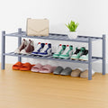 Smiry Long Bamboo Shoe Rack, 2 Tier Free Standing Wooden Shoe Organizer, Stackable Wood Shoe Storage Shelf for Closet, Entryway, 14 Vertical Slats, One-piece Heavy-Duty Legs, 33.7"x11"x13", Grey