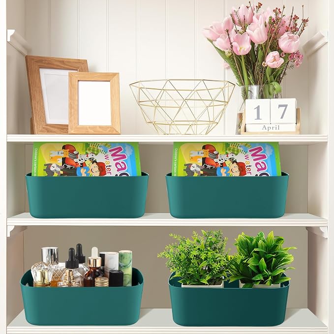 Zopeal Plastic Storage Bins 10 Pcs Green Pantry Organizer Bins Small Baskets Storage Containers for Home Kitchen (8 x 5.7 x 3 Inch)
