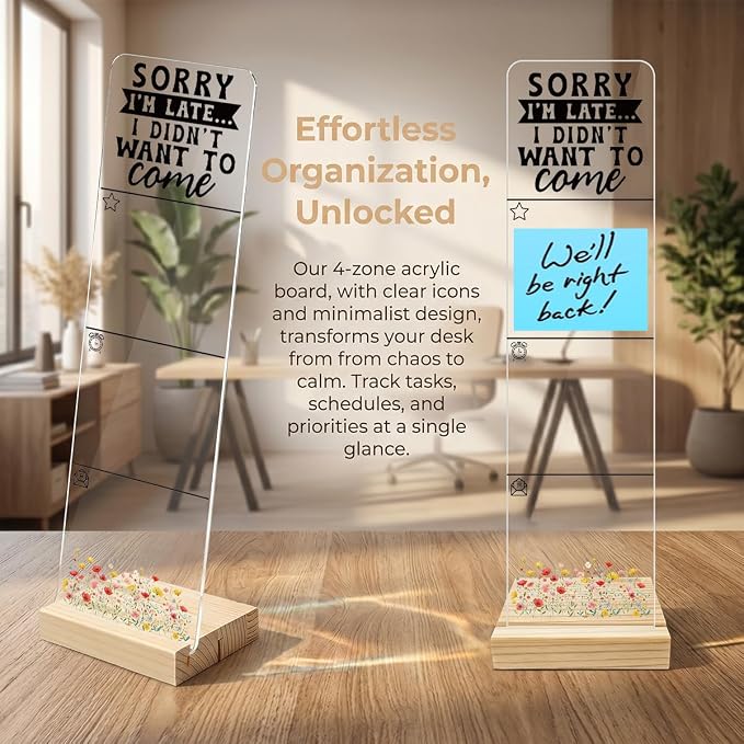 Sticky Note Holder, Monitor Memo Board, Acrylic Post It Note Holder with Wooden Base, Includes 200 Notes, Desk Organizer Funny Introvert Quote