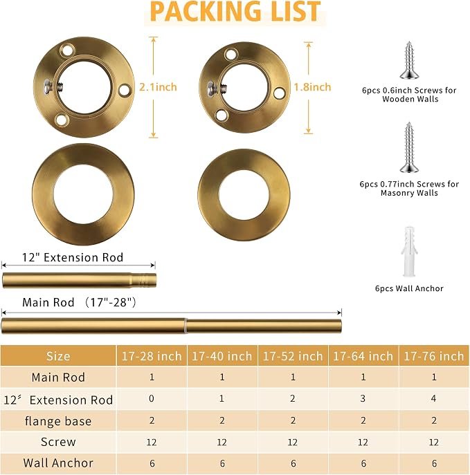 Closet Rods For Hanging Clothes, 17-40 Inch Adjustable Closet Rod, Stainless Steel Heavy Duty Closet Hanging Rod-Gold