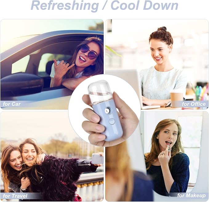 Nano Mist Sprayer, Handy Facial Mister with Fine Mist, Mini Face Humidifier | Portable Face Mister for Lash Extension, Barbers,Daily Make Up,Salon,Cool Down Nano Face Mister with 1OZ/30ML Water Tank Blue