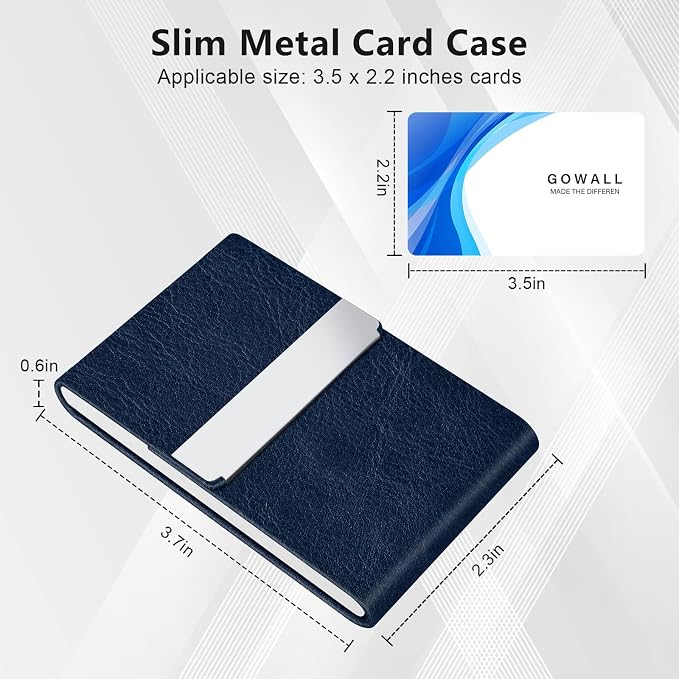 Business Card Holder with Magnetic Closure, Slim Metal PU Business Card Case for Men Women, 3.7 x 2.3 inches RFID Blocking Credit Cards Holder for Pocket or Bag Storage, Dark Blue