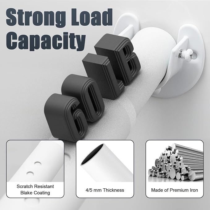 Closet Rods for Hanging Clothes, 16 to 84 Inches Closet Rod, White Closet Hanging Rod, Adjustable Rod for Closet to Hang Clothes Heavy Duty Clothing poles for Closet, Wardrobes, Laundry, RV