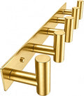 Wall Mounted Coat Rack-5 Hooks, Heavy Duty Stainless Steel Wall Hooks for Towel Coat Bag, Hat Rack Coat Hanger Coat Hooks Towel Racks for Bathroom Entryway Kitchen Hotel Office (Gold, 1 Pack)