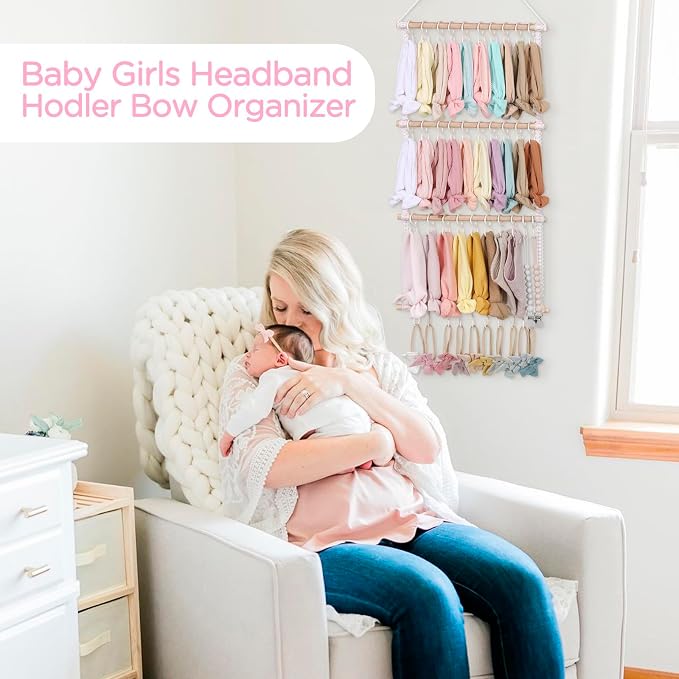 POVETIRE Headband Holder for Girls Baby Headband Organizer Head Bands Hair Accessories Display Organizer Wall Hanging Decor for Nursery baby Room