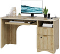 Bestier 55" Desk with Fingerprint Lock & Charging, Keyboard Tray, Oak | Partitioned Storage & Cable Management,Oak,Easy Assembly,Fingerprint Drawer Lock,Wear-Resistant Easy-Clean Desktop & Drawers