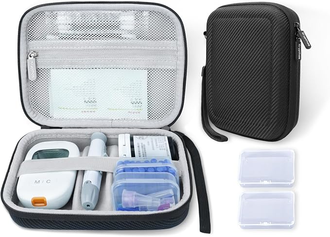Krypthos Diabetic Supplies Travel Case, Carrying Case for Diabetes Blood Glucose Meter, Portable Diabetes Testing Kit Storage Organizer Bag for Blood Sugar Test Strips, Lancets, Lancing Device-Black | Krypthos Portable Diabetes Testing Kit Storage Orga...