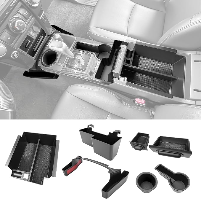 Center Console Organizer for 2014-2024 Toyota 4Runner Upgraded Hanging Armrest Box Storage Drawer Cupholder Inserts Shifter Tray for 4 Runner Accessories(Fit 14-24/5PC Center Console Organizer)