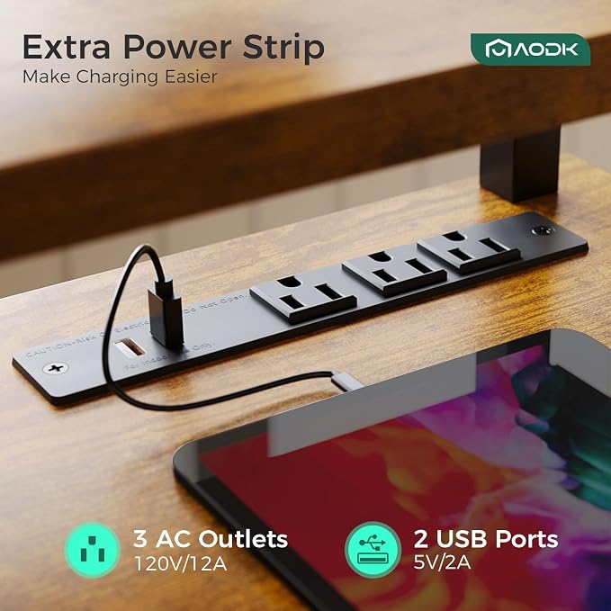 AODK 55 Inch Standing Desk with Drawers & Keyboard Tray, Rustic Brown | 3 Outlets & 2 USB Ports, 20-Mode LED Lights, Monitor Stand, Cable Management Tray, 3 Memory Heights, 29.9"-46.1" in Range