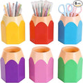 6pcs Pencil Shaped Pen Holders, Cute Desktop Pencil Cup & Makeup Brush Container - Creative Stationery Storage Organizer for Office & Home Decor, Durable Pen Cups, Colorful Containers