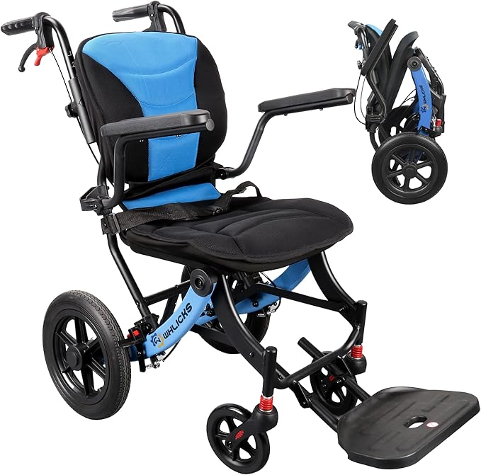 Wheelchairs for Adults Ergonimic Transport Chair Lightweight Foldable with Telescopic Handle 11-inch Big Wheels for All Terrains Travel Wheelchair with Removable Cushion