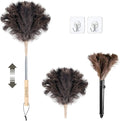 Ostrich Feather Dusters for Cleaning Kit - Reusable Soft Feather Duster Extendable to 49 inches for Cleaning Ceiling Fan, High Ceiling, Blinds & Retractable Small Duster for Keyboard, Car