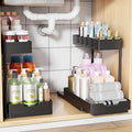 Simple Trending Multi-Purpose Pull-Out Storage Organizers, 2 Tier Under Sink Organizer, Stackable Cabinet Drawers Bins for Kitchen, Bathroom, Closet, Black, 2 Packs
