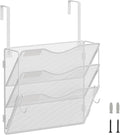 BOHDK Wall File Organizer, Hanging File Folder Organizer, Vertical Mesh Metal Door/Wall Mount Hanging File Holder. Paper Document Magazine Rack with Hooks for Home Office Black (3 Pockets White)