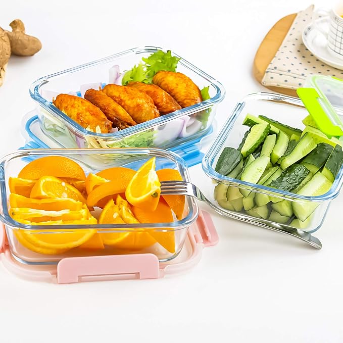 Glass Meal Prep Glass Containers with Lids, Glass Lunch Box, 5-Pack, 34 OZ | 5 Pack Glass Food Storage Containers, 34 OZ