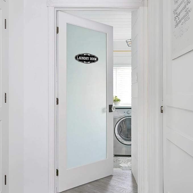 Laundry Room Door Sign for Business and Home，Self-adhesive Waterproof Cute Laundry Room Door Sticker Decals for House, Apartment, Hotel Laundromat Decor（Black）