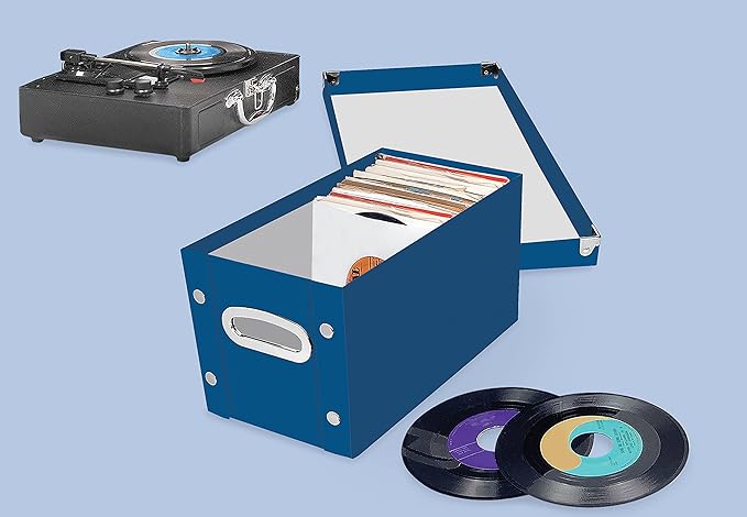 Snap-N-Store Vinyl 45 Record Box, for 45 RPM Vinyl Storage, 8.25 x 7.5 x 14.5 Inches, Classic Blue, SNS02418