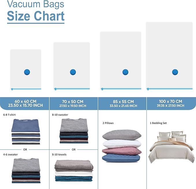 24 Vacuum Storage Bags with Electric Pump, 80% Space Saver Bags Vacuum Sealer for Clothes, Clothing, Comforters, Pillows, Towel, Blanket Storage, Bedding