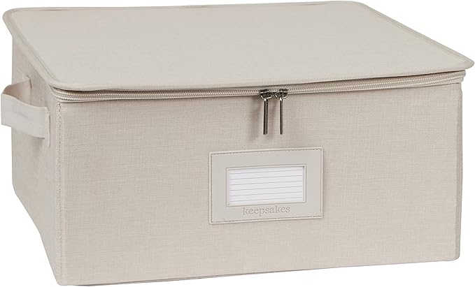 Covermates Keepsakes Zip-Top Storage Box Set, 3 Pack Heavy Duty Polyester Organizer Bins, Stackable Design, ID Window, Reinforced Handles, Closet Home Storage, Beige Heather
