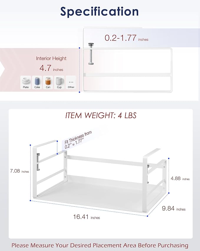 Nxconsu Under Shelf Basket, 2 Pack Under Shelf Storage Organizer, 16.1" | Heavy-Duty Metal Under Cabinet Shelf Basket Holds 30 lb with No-Drill Knob-Lock Clamp for Kitchen Pantry Cupboard