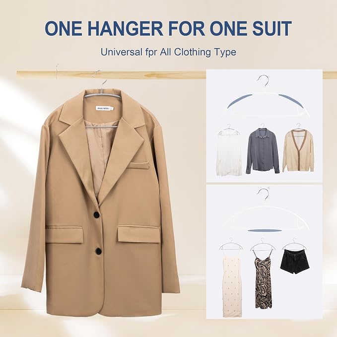 Sweater Hangers No Shoulder Bump, Non-Slip Rubber & Rust-Free Metal | Heavy Duty and Ergonomic Curved for Closet Clothes like Suits Coats Pants Dresses or Shirts, Set of 10, White Coated