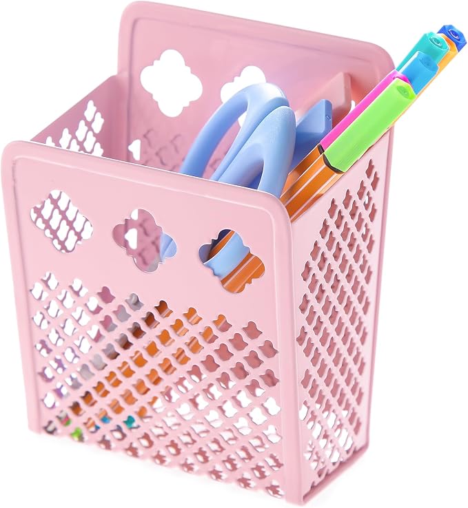 2 Pack Magnetic Pen Holder, Strong Magnet Dry Erase Marker Holder | Metal Mesh Pencil Organizer Hanging Pencil Holder for Refrigerator, Whiteboard, Locker Accessories, with Hook, Blush ﻿