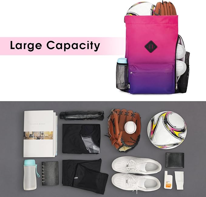 WANDF Drawstring Backpack with Shoe Compartment, Sports Gym Bag | Multi-Pocket Storage, Water-Resistant Fabric, Cinch String Bag