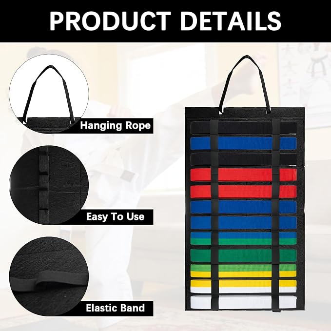 2 Pack Martial Arts Belts Organizer, Hanging Karate Belt Display Holds 12 Karate Belts for Martial Arts Learners(No Accessories Included)