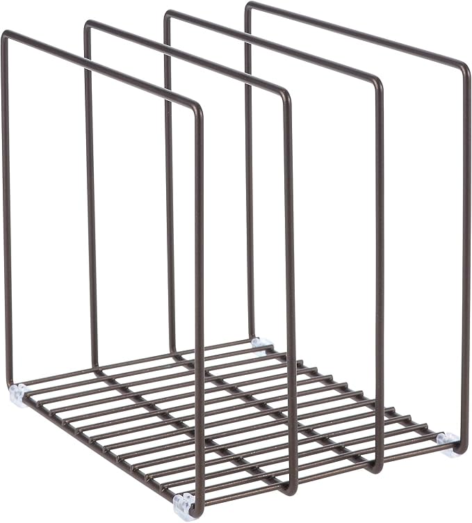 mDesign Steel Storage Tray Organizer Rack for Kitchen Cabinet - Divided Holder with 3 Slots for Skillets, Frying Pan, Pot Lids, Cutting Board, Baking Sheets - Concerto Collection - Bronze