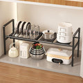 Mustorn Pots and Pans Organizer Under Cabinet, Expandable 1 Tier Under Sink Organizers and Storage Adjustable Height Kitchen Pot and Pan Lid Holder Rack with 6 Dividers Under Cabinet Shelf(Black)