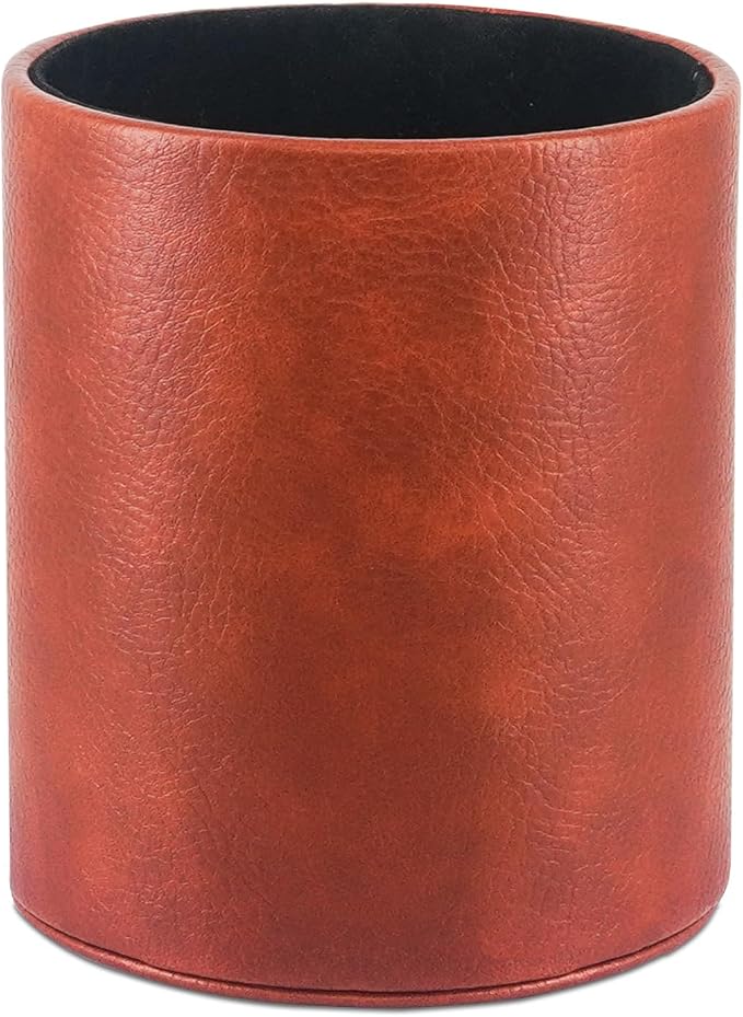 PU Leather Pencil Pen Holder Cup Stand,Desk Accessories Holder,Makeup Brush Storage Organizer,Desktop Stationery Organizer for Office School Home Supplies (Brown)