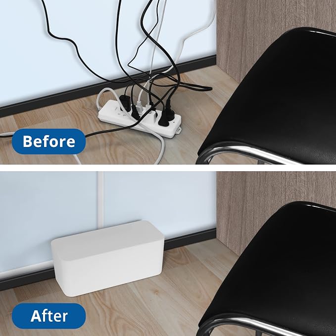 ZhiYo 2 Pack Cable Management Box, Medium & XL, Power Strip Organizer White | Hidden Rear Cable Routing, Durable ABS Construction, Fits Power Strips Up to 13.4", Ideal for Desks, TV Areas & Floor Corners
