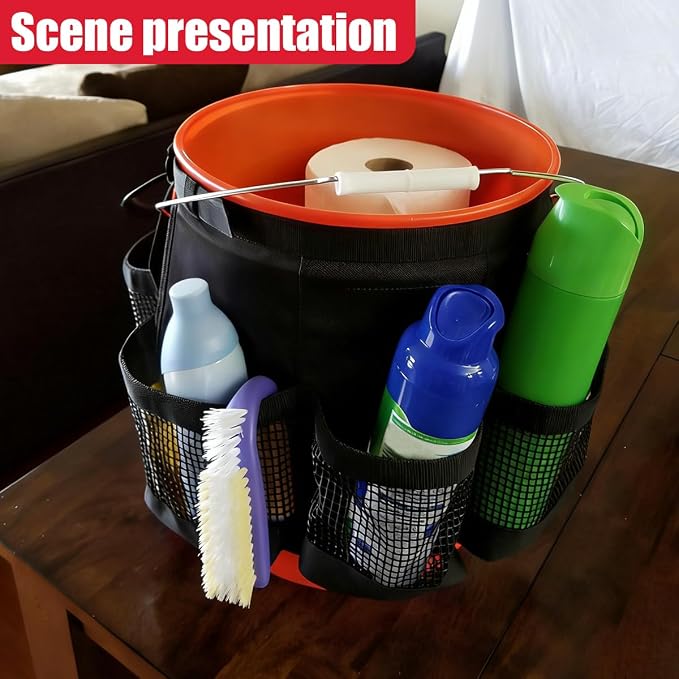 Craedli 5 Gallon Bucket Tool Organizer Bag Car Wash Caddy with Mesh Pockets | Storage Compartments For Cleaning Supplies, Universal Auto Detailing Equipment Pouch, Home Gardening Fishing Gear Container