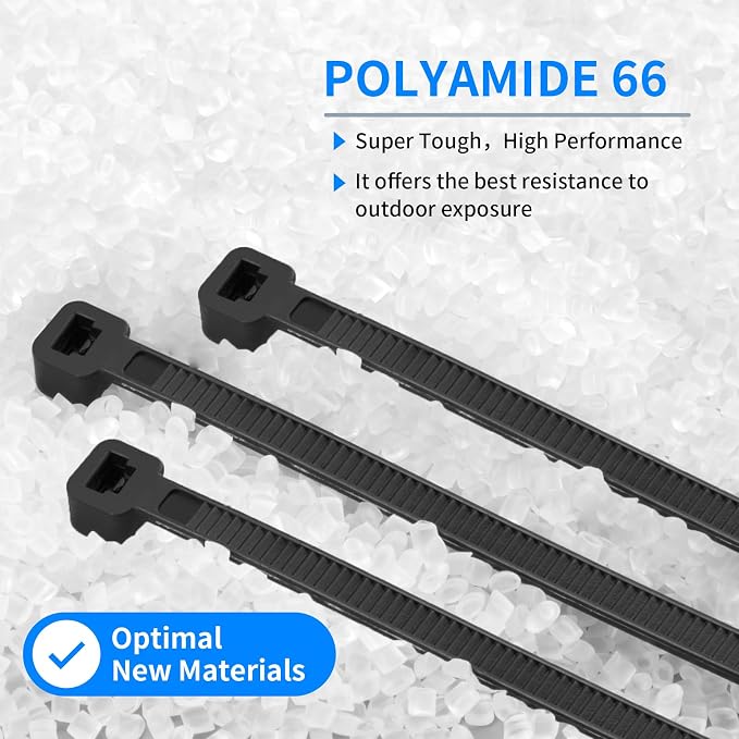 MasiStran 500 PCS Zip Ties Assorted Sizes 4+6+8+10+12 Inch Self-locking Nylon Cable ties Outdoor, UV Resistant Wire Straps for Home Office Garden Workshop Indoor Outdoor Fence(Black)