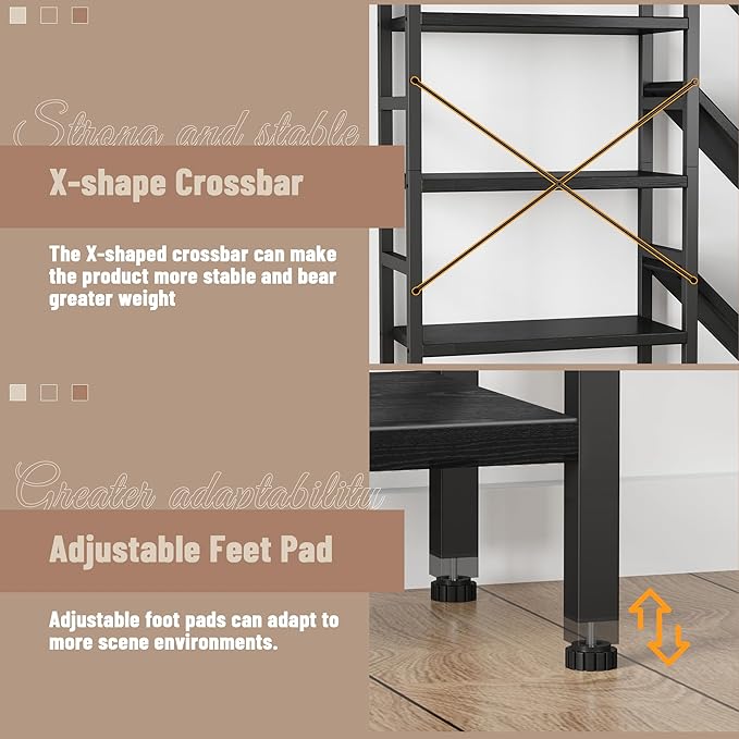 INNOD 70x70” Triple 5 Tier Book Shelf, Large Wooden Bookcase with 17 Open Display Shelf, Modern Tree Bookshelf Metal Frame Tall Book Case Furniture for Living Room Bedroom Home Office Black