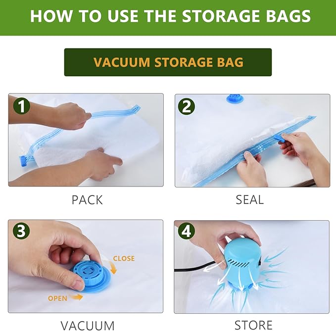 Vacuum Storage Bags with Electric Pump, 8 Pack (4 Jumbo 4 Large Vacuum Seal Bags for Clothing) Storage Bags Vacuum Sealed Bags for Travel, Luggage, Bedding, Blankets